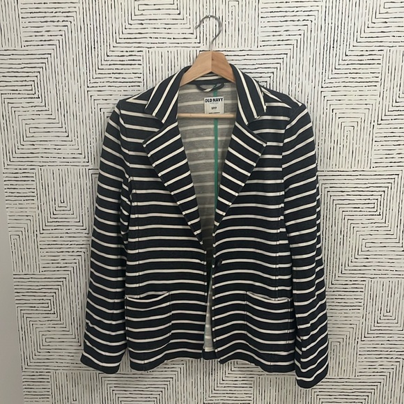 Striped Knit Blazer, Navy & White - Picture 1 of 5